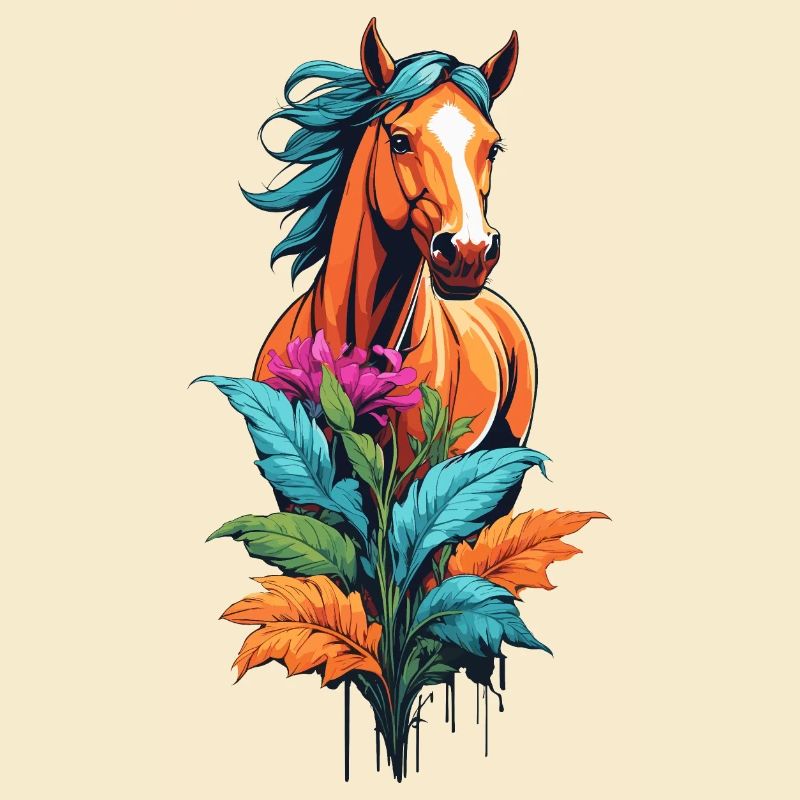 Tête de cheval avec des fleurs