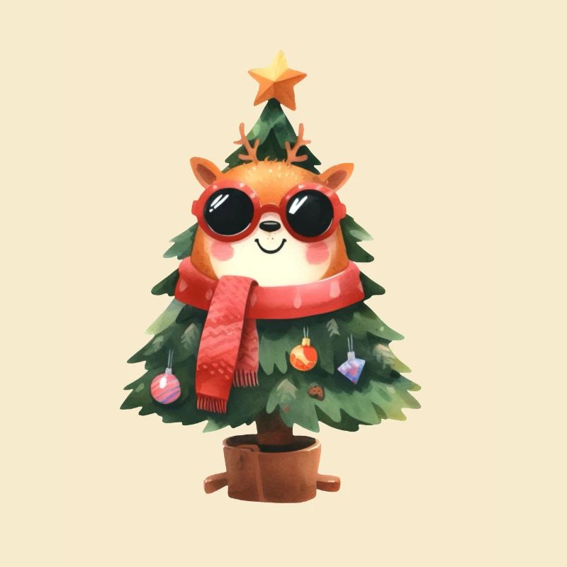 Renne cool dans le sapin de Noël avec écharpe