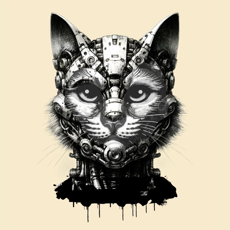 Tête de chat conçue comme un robot au look rétro