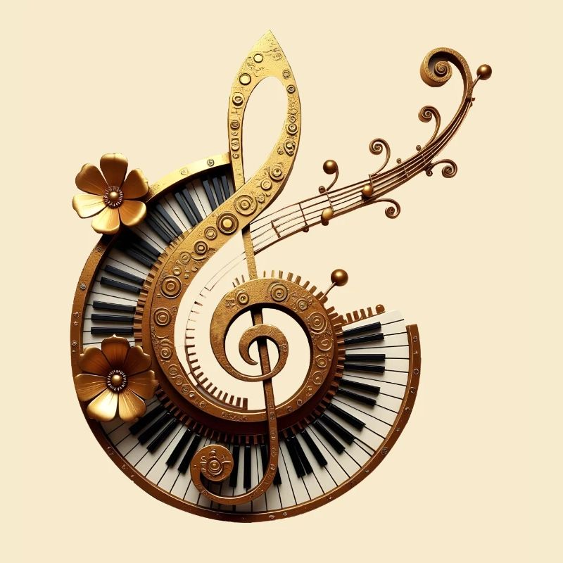 Conception musicale avec engrenages et notes dorées