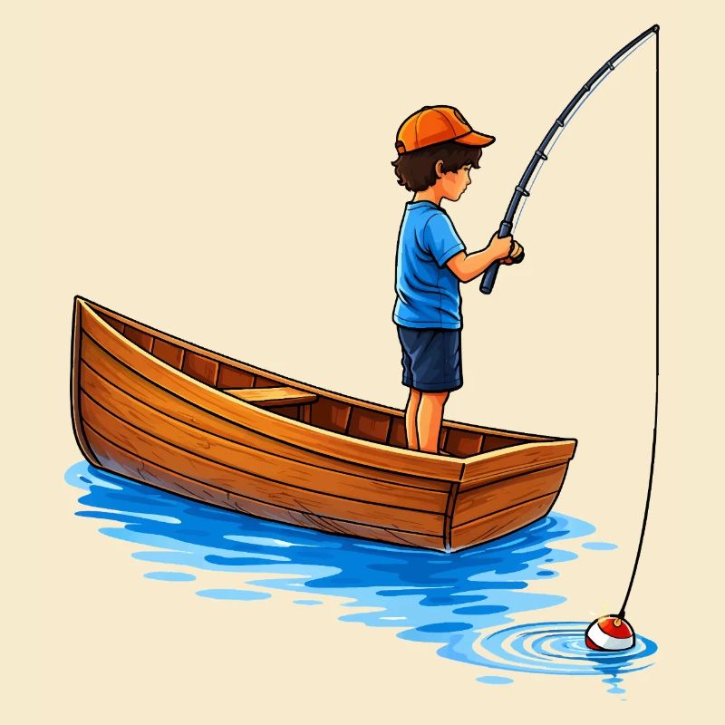 Junge beim Angeln im Boot Illustration 