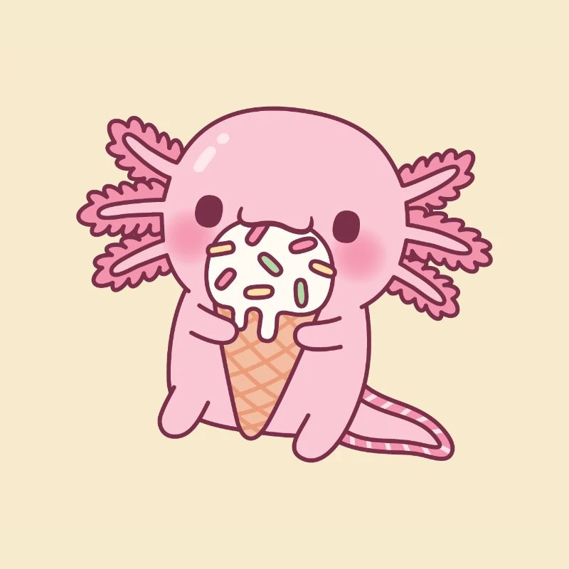 Mignon axolotl mangeant de la glace avec des pépites