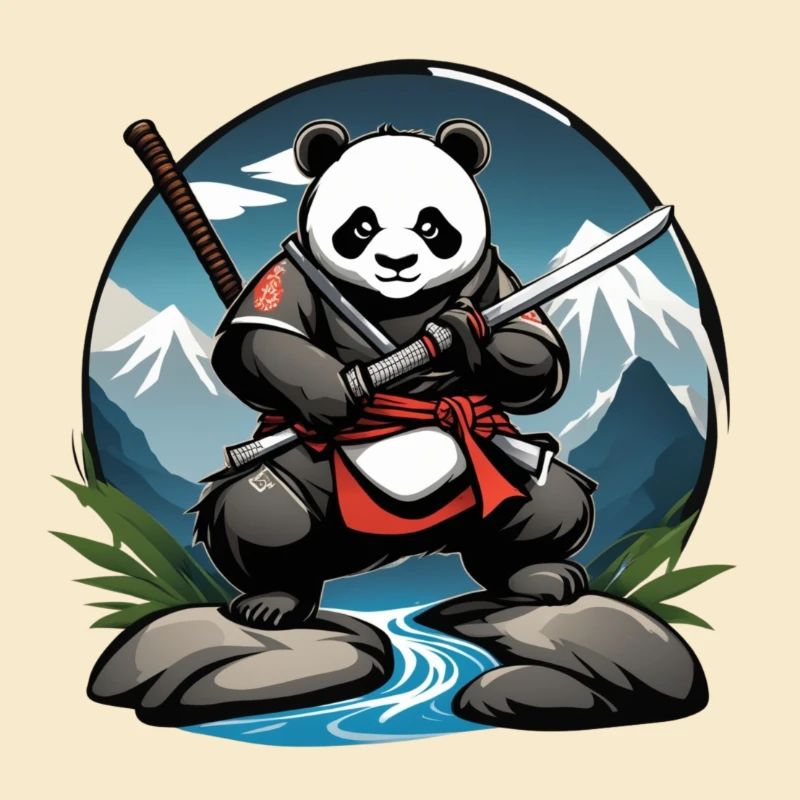 Panda Samouraï dans les Montagnes