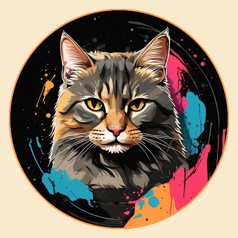 Portrait de chat mignon en technique d'aquarelle dans un cercle