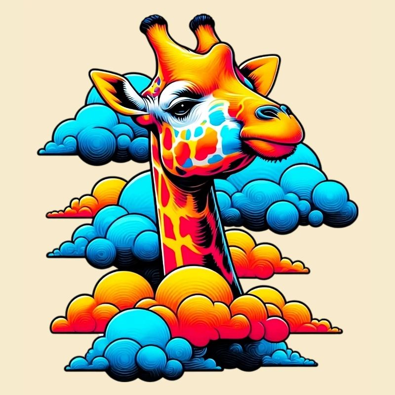 Giraffe with head in cloud clouds