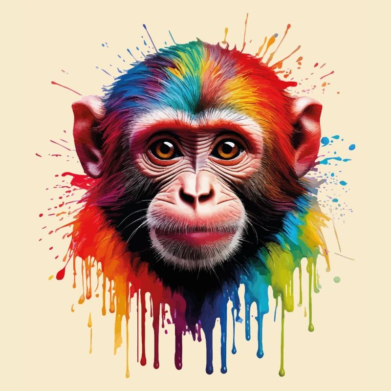 Bunter Affe mit Farbexplosion