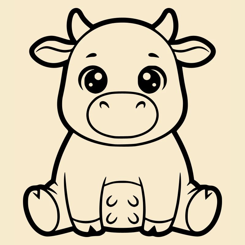 Cute Cow Calf Comic Coloring Vector