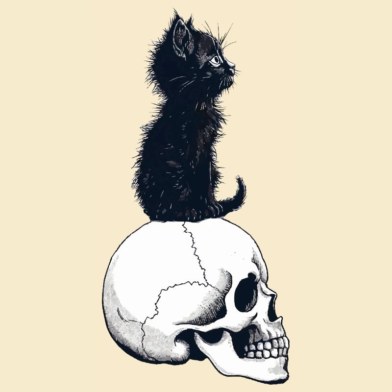 Chaton mignon assis sur un crâne