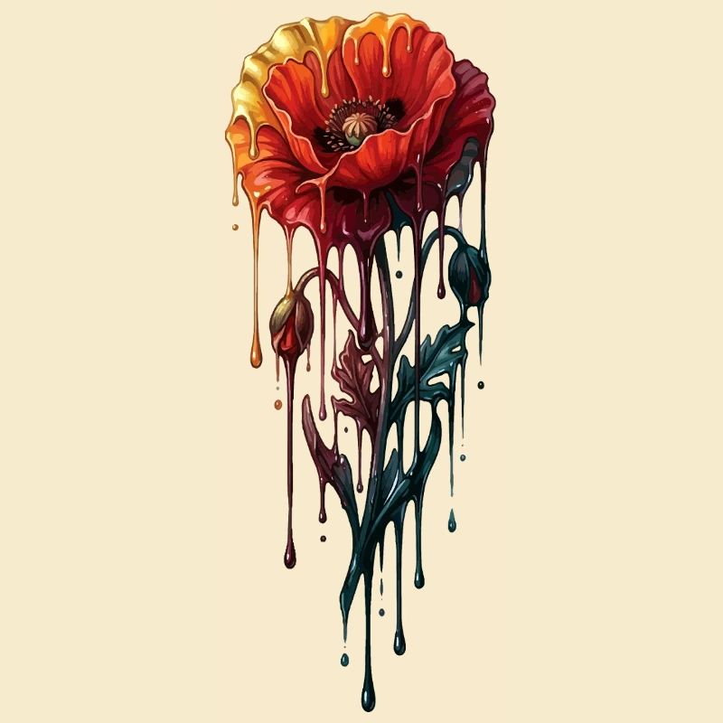 Mohnblume mit farbenfroher, tropfender Farbe