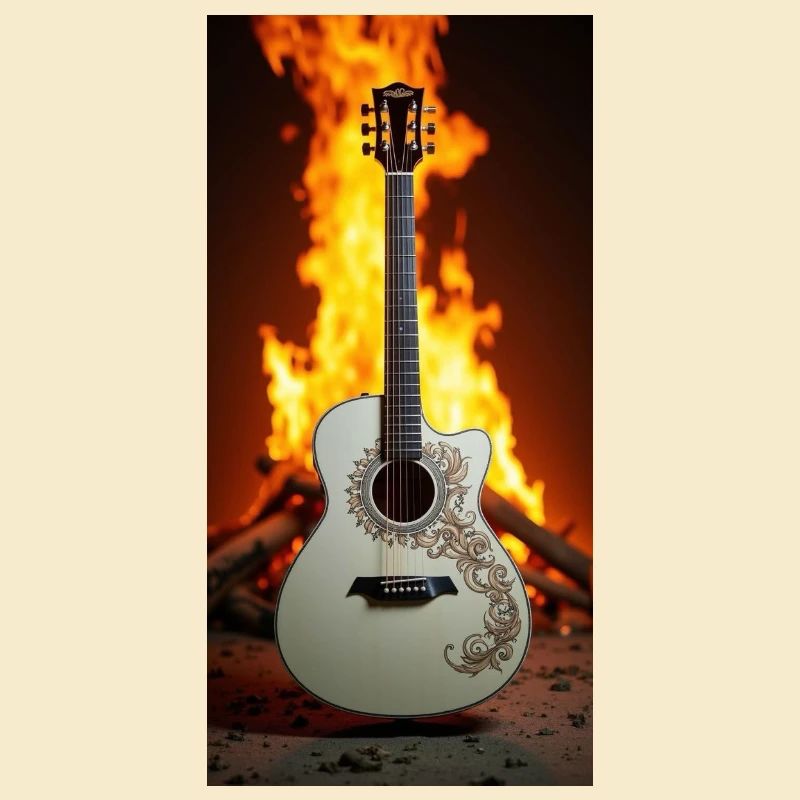 Guitare devant le feu