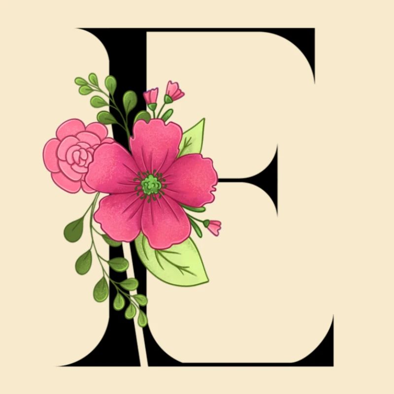 Eleganter Buchstabe 'E' mit Blumen