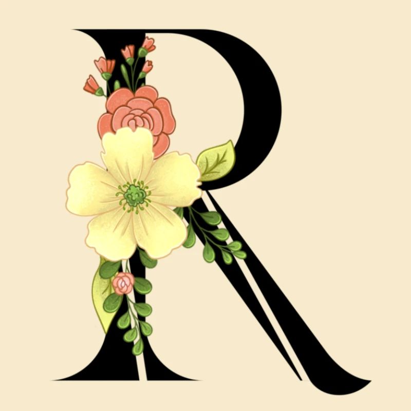 Eleganter Buchstabe 'R' mit Blumen