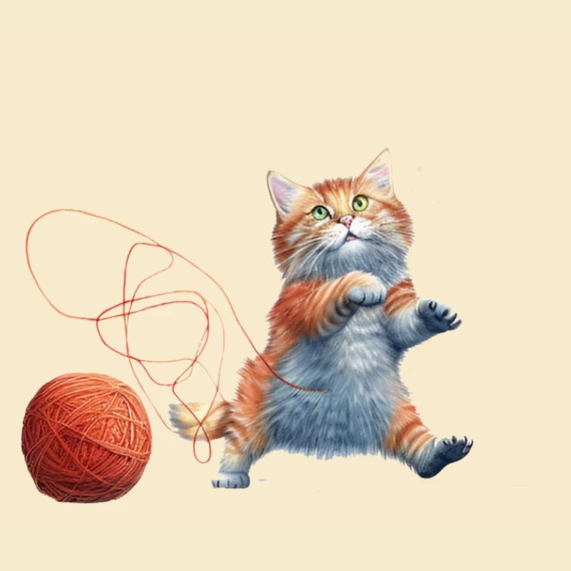 Chat avec de la laine