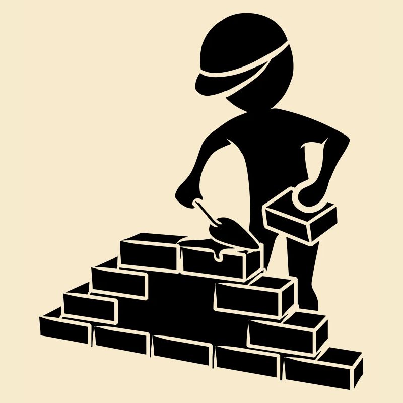 Ouvriers du bâtiment avec maçonnique, mortier et mur