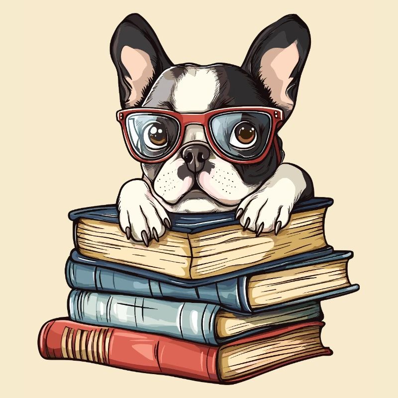 Süßes Boston-Terrier-Hundelesebuch mit Brille