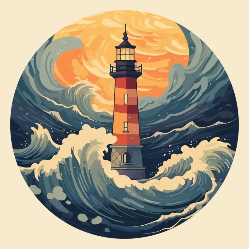 Retro lighthouse with waves: Nostalgic design
