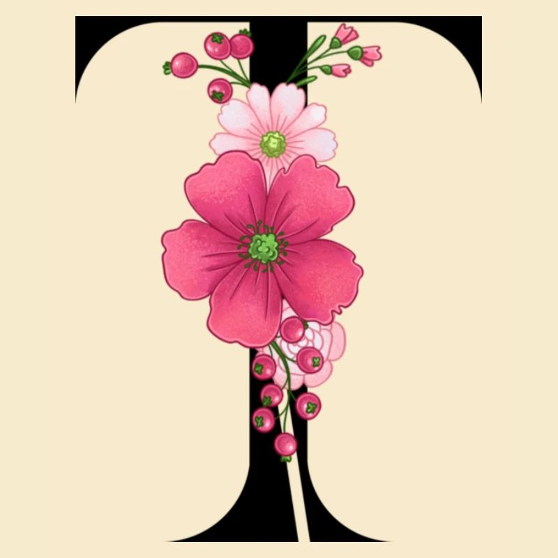 Eleganter Buchstabe 'T' mit Blumen