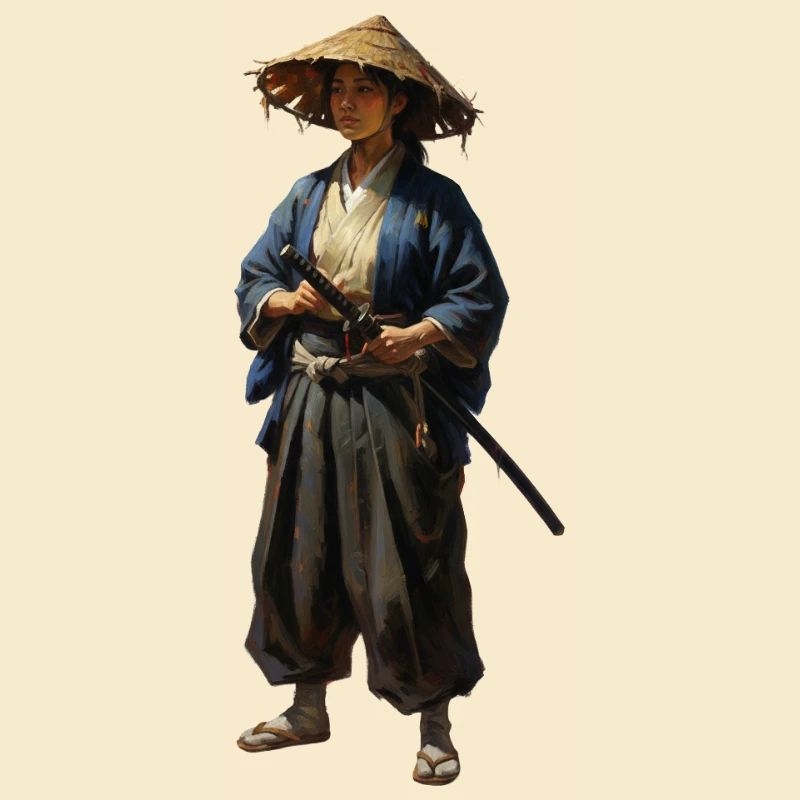 samurai-kriegerin-mit-strohhut-realistisch