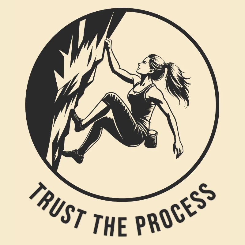 Starkes Mädchen bouldert am Fels trust the process