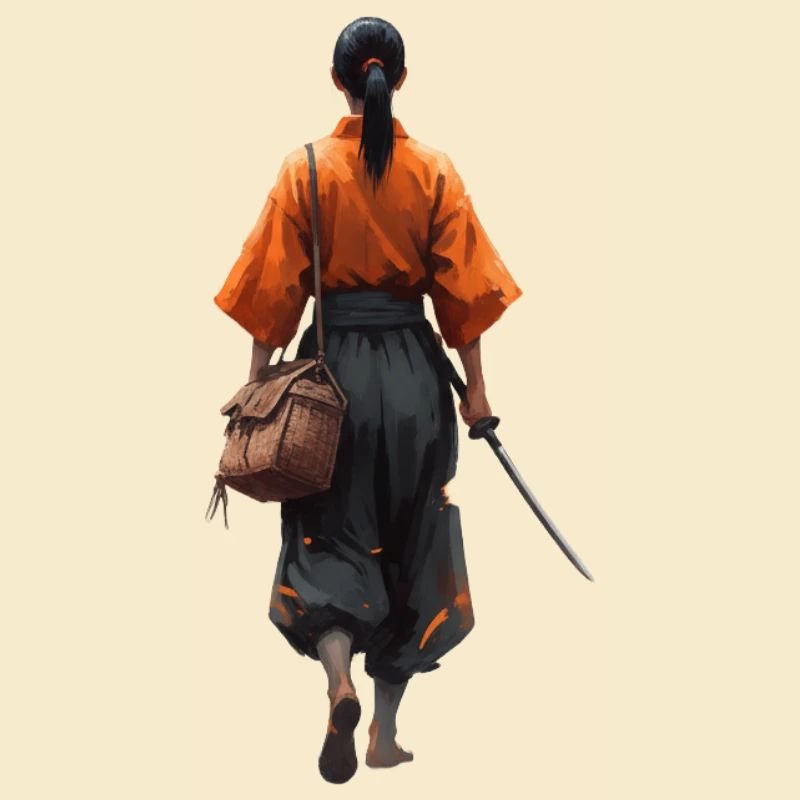 Samurai silhouette in orange robe
