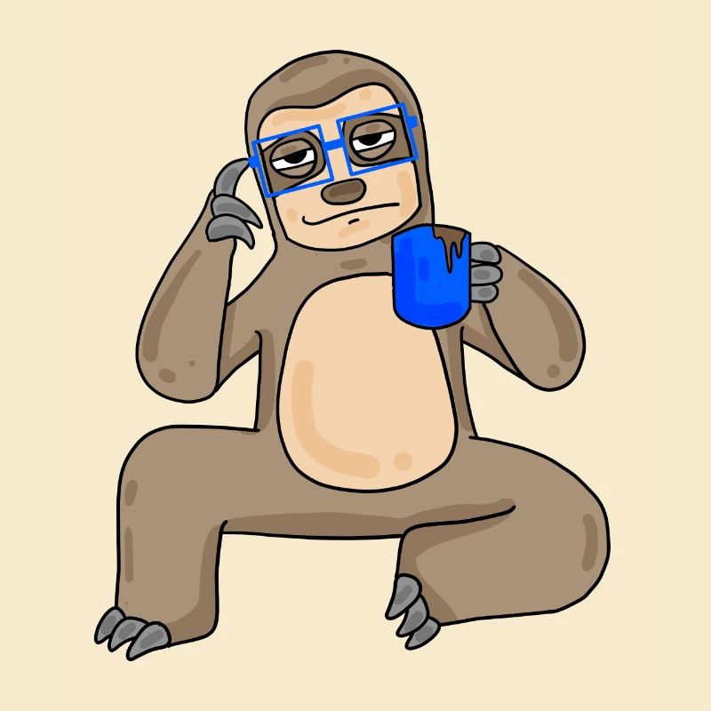 Faultier mit Brille und Kaffee
