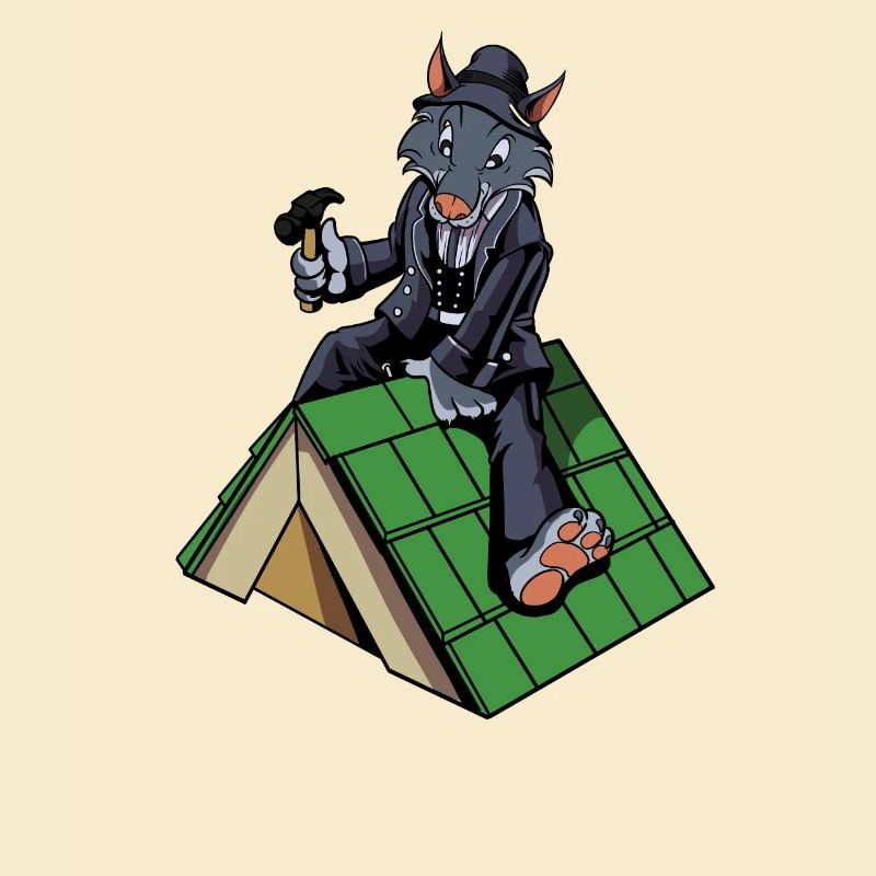Comic Wolf als Dachdecker