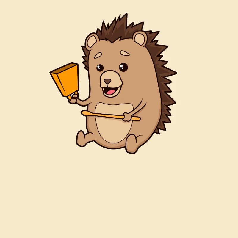 Comic Igel spielt Kuhglocken