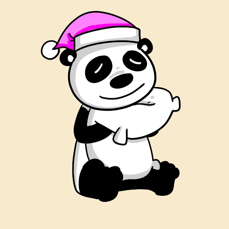 Panda with pillow and sleeping cap