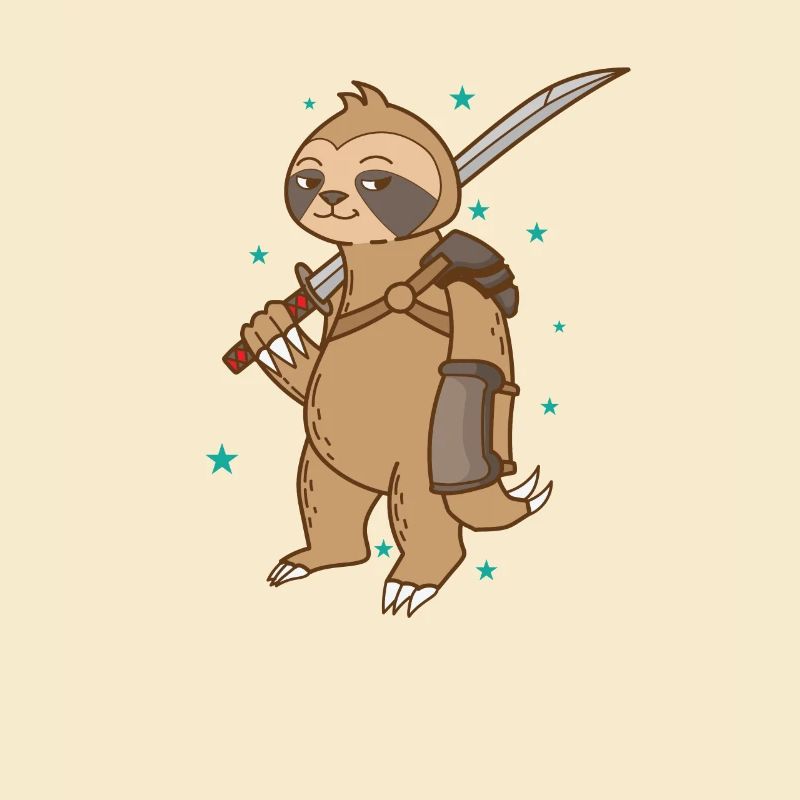 Sloth with knight's armor and sword lazy