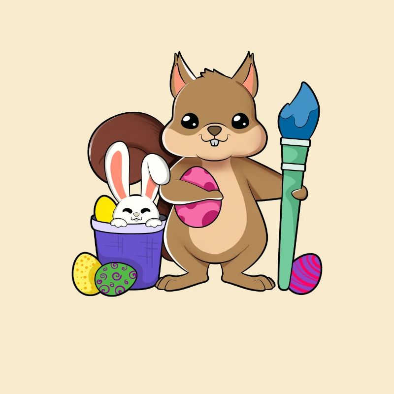 Cute squirrel paints Easter eggs
