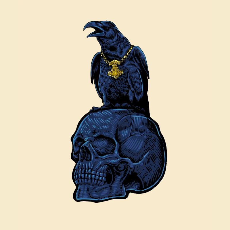 Gothic raven with Mjölnir on skull - Gothic