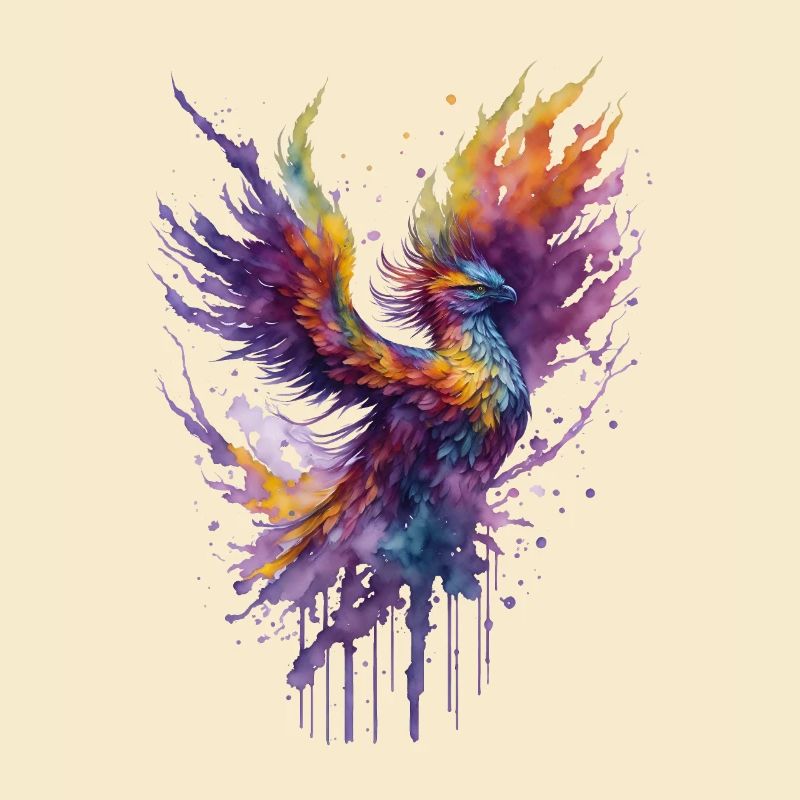 Mystical Fire Watercolor Phoenix Bird