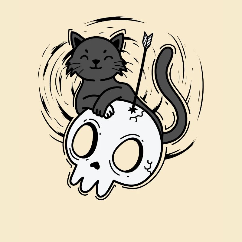 Cat with Skull Gothic Style