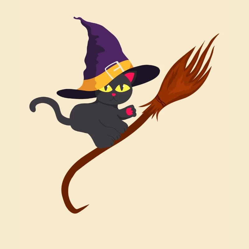 Chat sorcière un chat sorcière sur le balai Halloween