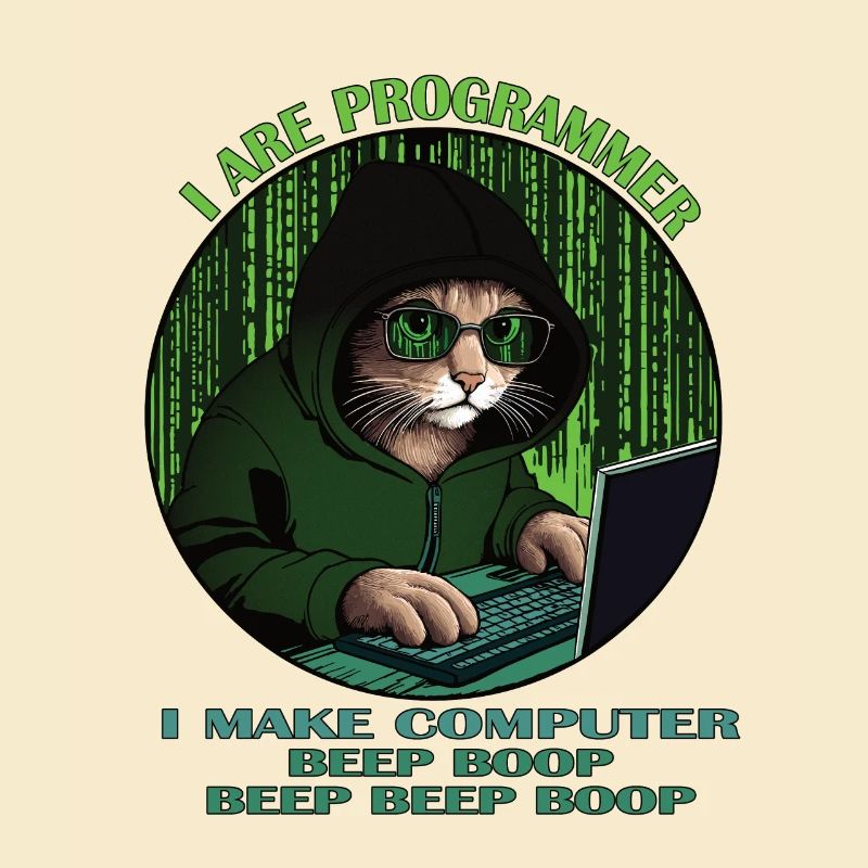 I are programmer, green, programming cat