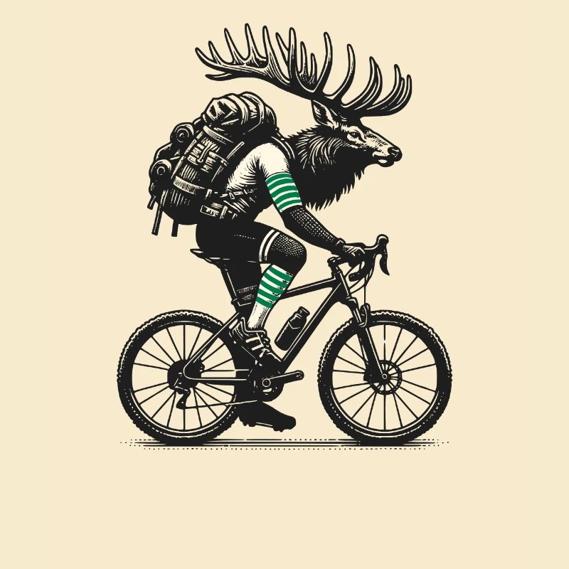 Radfahrender Elch mit Rucksack Camping