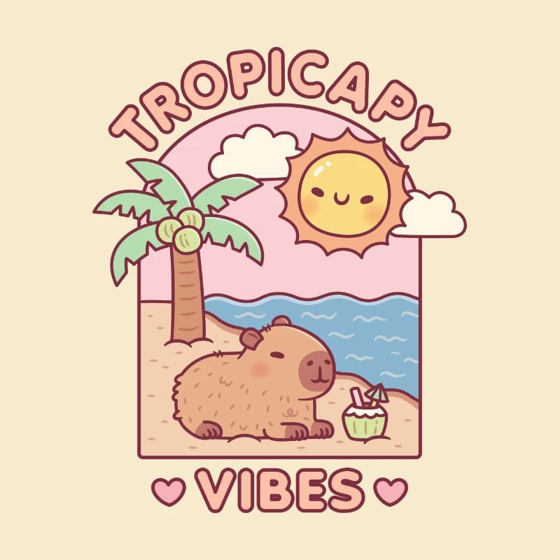 Cute Capybara Chilling On Beach Tropicapy Vibes