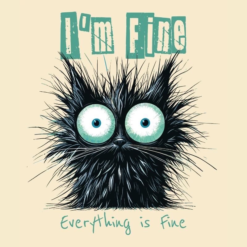 Zerzauste Katze I'm Fine Everything is Fine