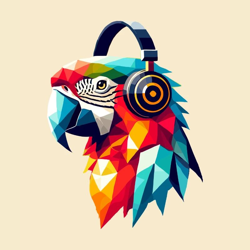 Polygon Papagei mit Kopfhörern Bunte Musik Liebe