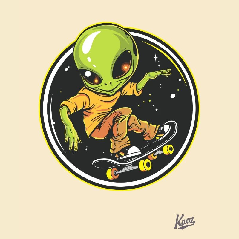 Skateboard fahrender Alien