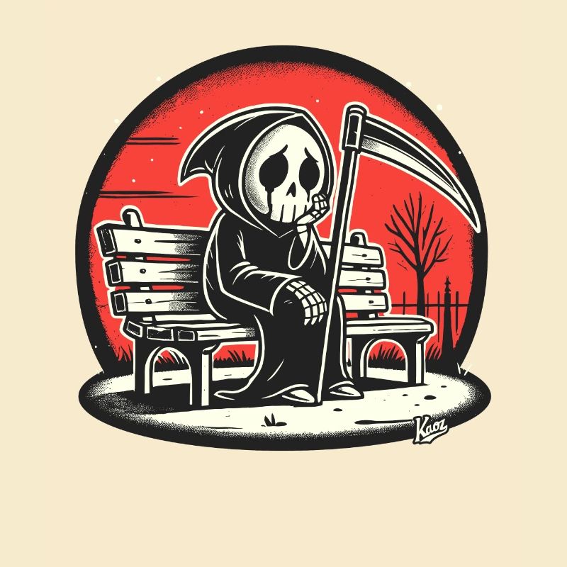 Faucheuse solitaire sur un banc de parc