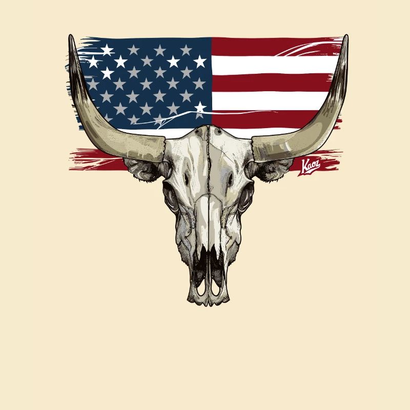 Crâne de vache et de taureau avec drapeau des États-Unis