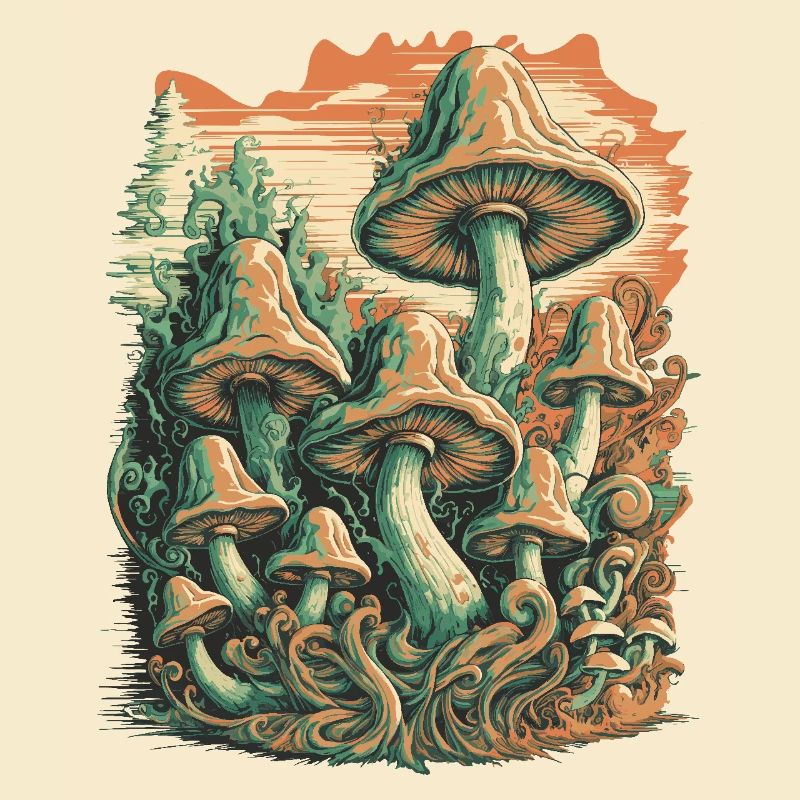 Mystical Forest Mushroom Psychedelic Art