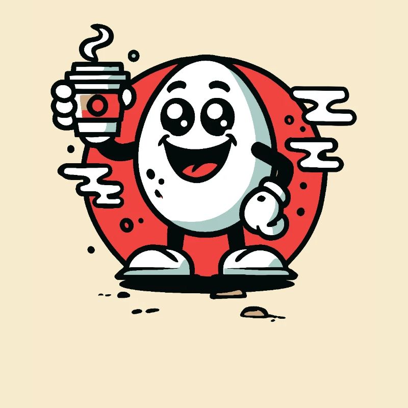 Happy Cartoon Breakfast Egg with Coffee