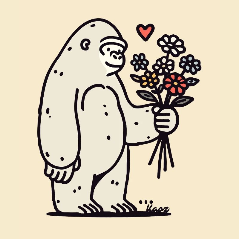 Doux gorille avec bouquet de fleurs