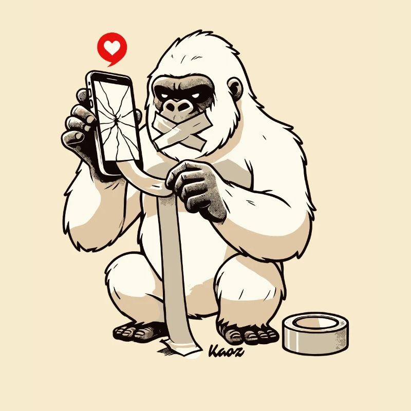White gorilla repairs broken mobile phone