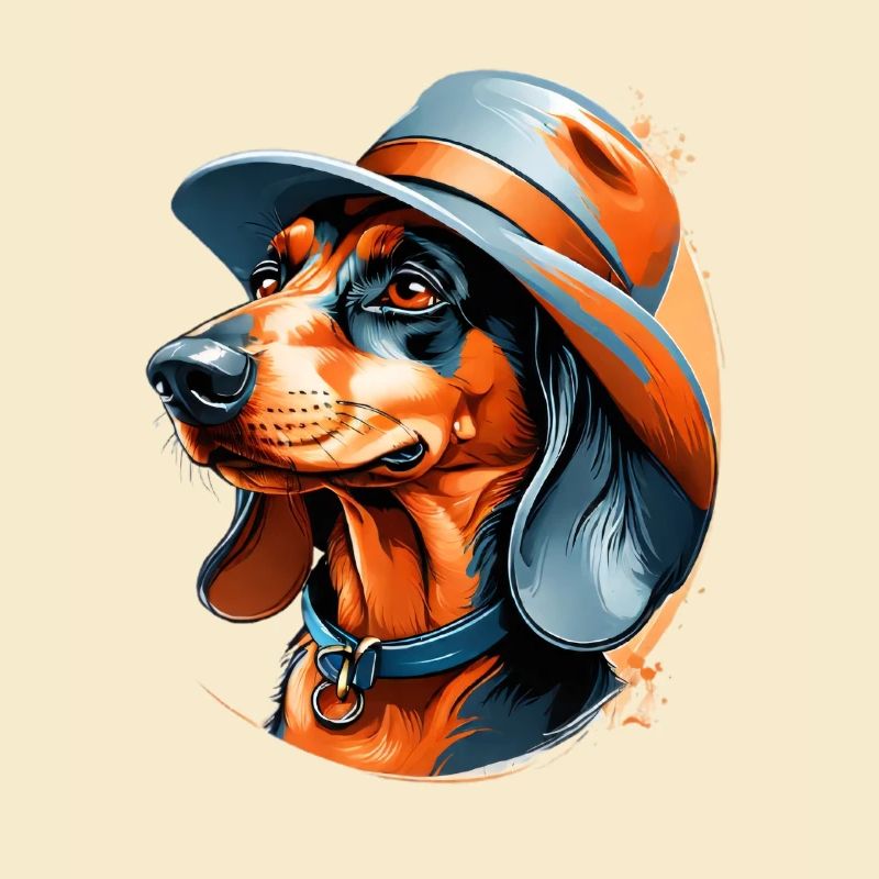 Conception de chien teckel avec chapeau et caractère
