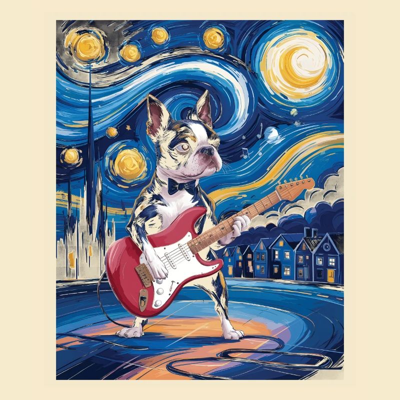 Starry Night Boston Terrier