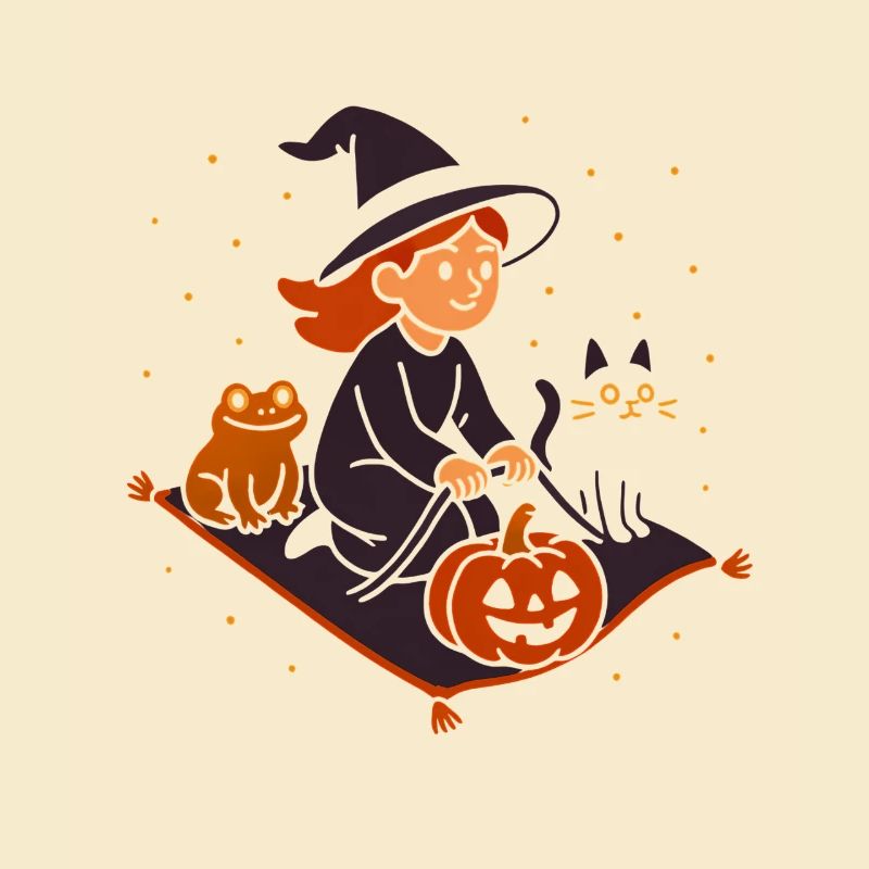 Vol de citrouille avec sorcière et chat