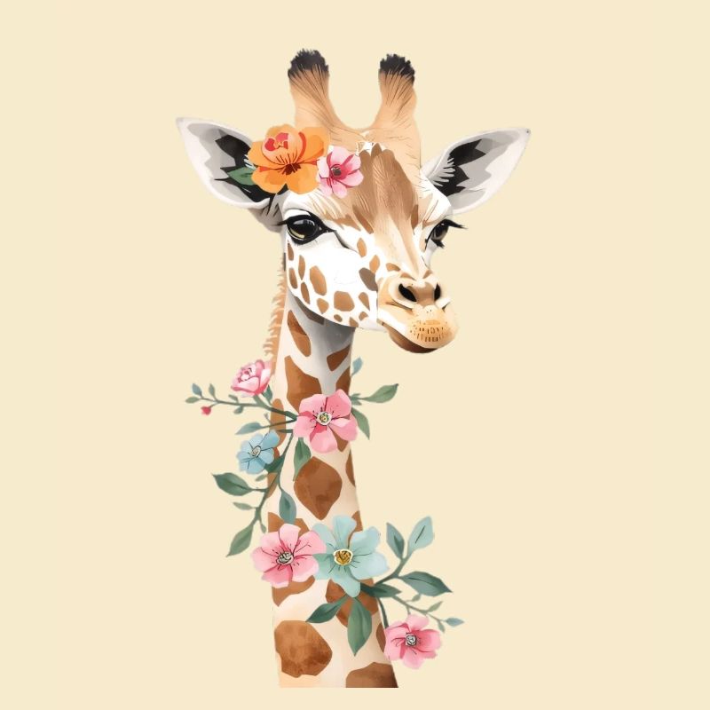 Girafe avec couronne de fleurs